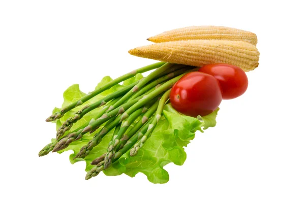 Baby corn with asparagus — Stock Photo, Image