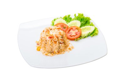 Kızarmış pirinç ve karides.