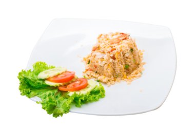 karides kızarmış pilav ile