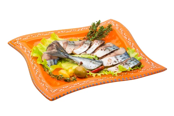 Mackerels with salad and thyme — Stock Photo, Image