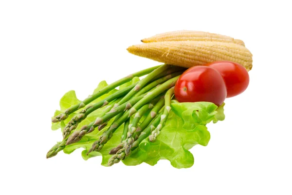 Baby corn with asparagus — Stock Photo, Image