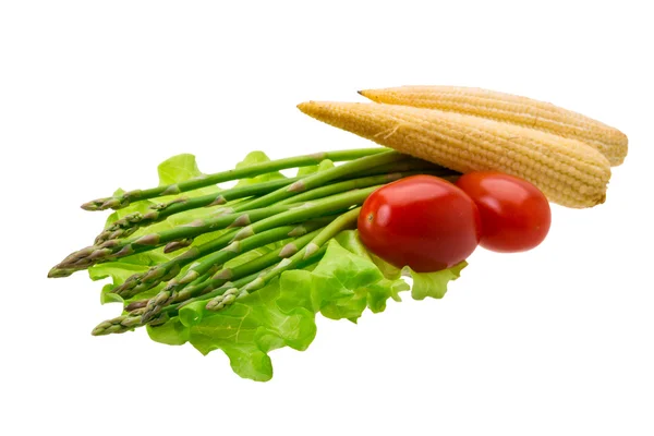 Baby maïs met asperges — Stockfoto