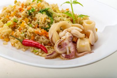Fried rice with calamari clipart