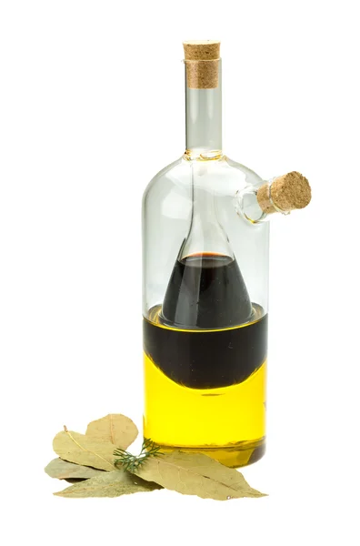 醋、 橄榄油和月桂树 — 图库照片