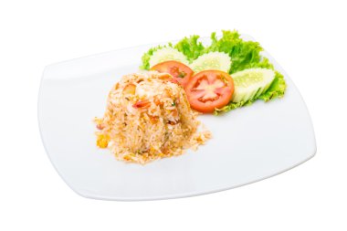 Kızarmış pirinç ve karides.