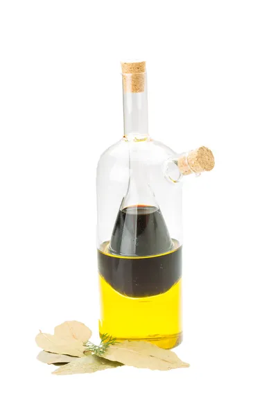 Vinegar, olive oil and laurel — Stock Photo, Image