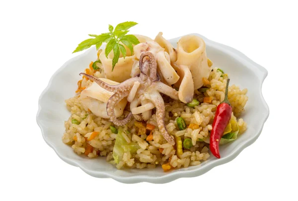 Fried rice with calamari — Stock Photo, Image