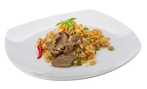 Stekt ris med nötkött — Stockfoto