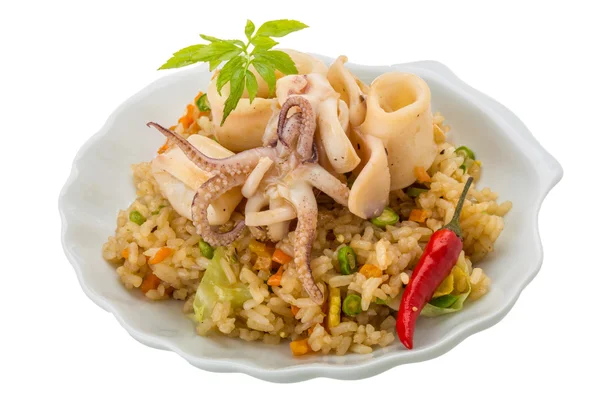 Smażony ryż z kalmary — Zdjęcie stockowe