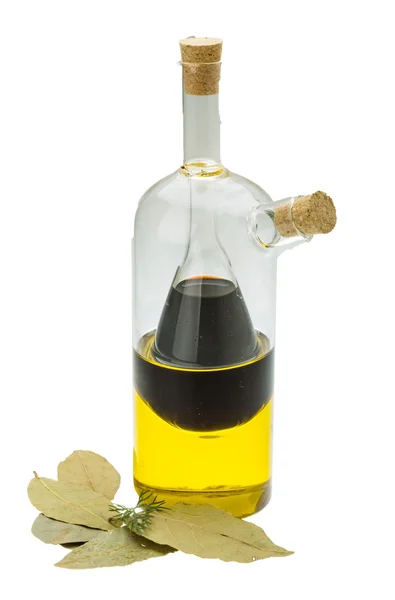 Azijn, olijfolie en laurier — Stockfoto