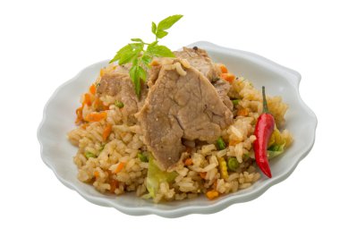 Kızarmış domuz eti pilav