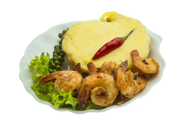 Garlic shrimps with potato — Stock Photo, Image