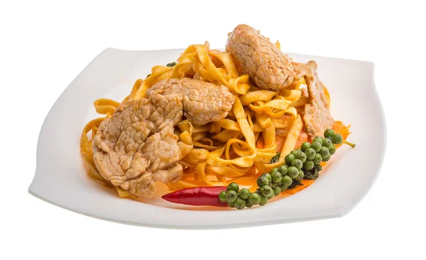 Fried noodles with pork — Stock Photo, Image