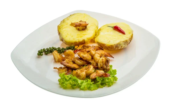 Garlic shrimps with potato — Stock Photo, Image