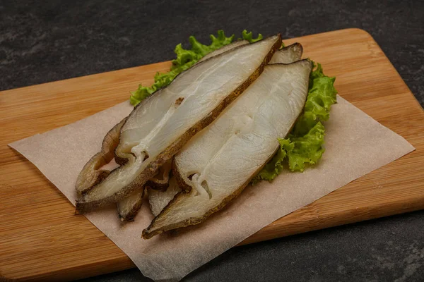 Heerlijke Gerookte Heilbot Visschijfjes Snack — Stockfoto