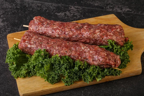 Raw Minced Beef Kebab Skewer Roast Grill — Stock Photo, Image