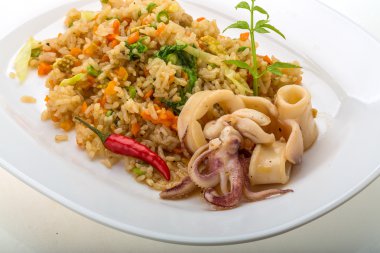Fried rice with calamari clipart