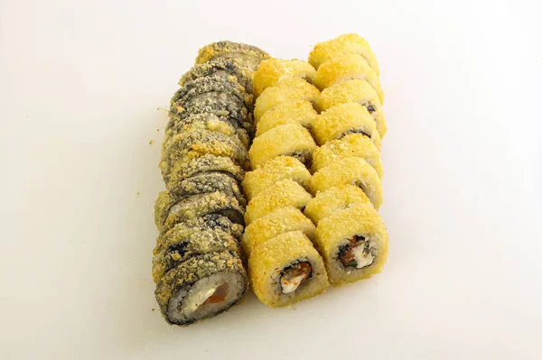 Japansk Sushi Och Roll Set Med Fisk — Stockfoto