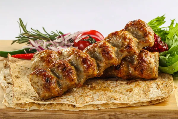 Darált Hús Kebab Grillezett Barbecue Shashlik — Stock Fotó