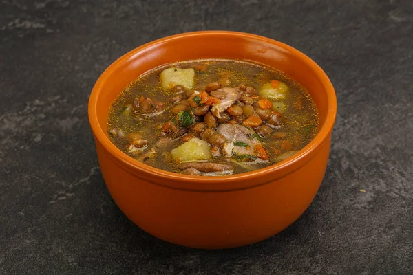 Sopa Tradicional Lentejas Con Pollo Verduras —  Fotos de Stock