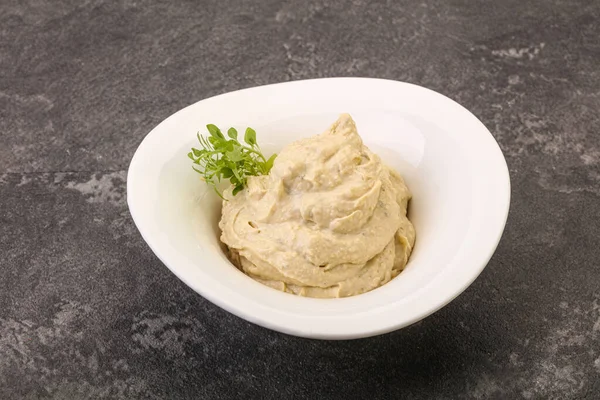 Cibo Vegano Hummus Tuffo Con Olio Oliva — Foto Stock