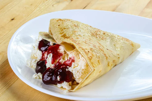 Pancake Cottage Cheese Fruit Jam — Stock Photo, Image