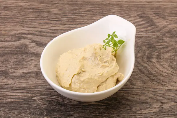 Vegansk Mad Hummus Dip Med Olivenolie - Stock-foto