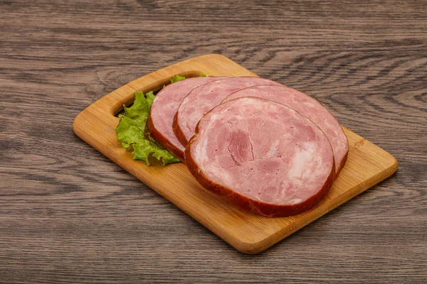 Tranches Jambon Porc Sur Planche Bois — Photo