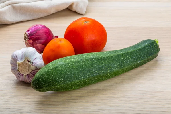 Zucchini with tomato, onion and garlic — Stock Photo, Image