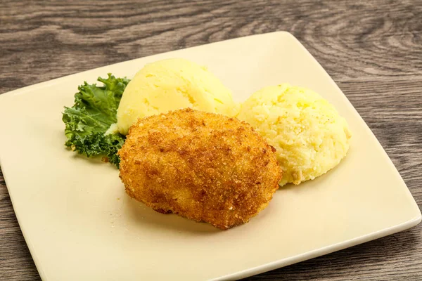 Costeleta Frango Crocante Carne Picada Com Purê Batata — Fotografia de Stock