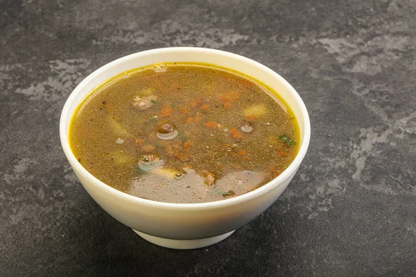 Традиционный Чечевичный Суп Курицей Овощами — стоковое фото