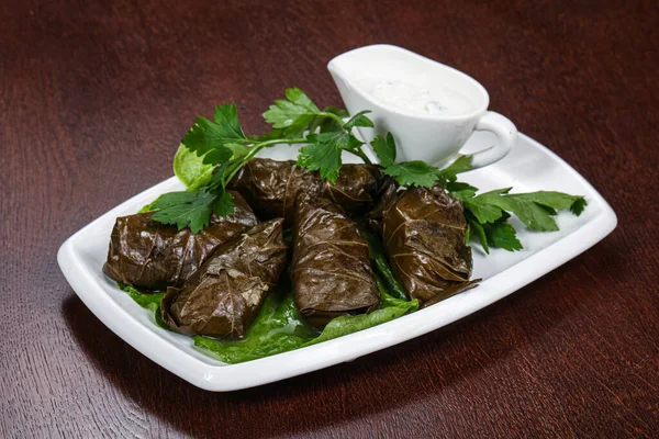 Cuisine Caucasienne Dolma Personnel Avec Viande Dans Les Feuilles Raisin — Photo