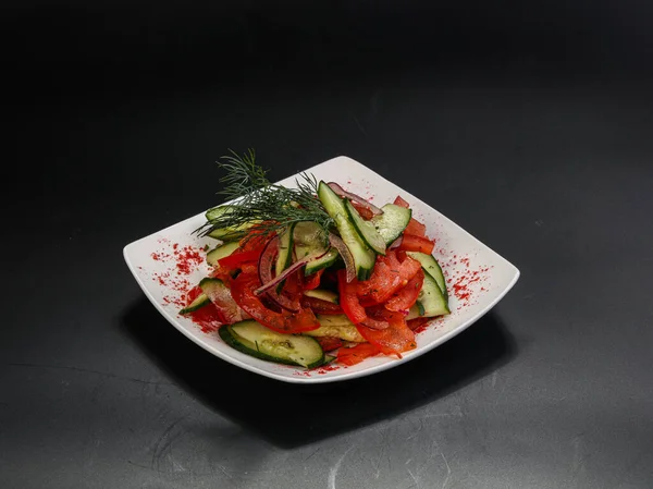 Salată Legume Roșii Castraveți Ierburi — Fotografie, imagine de stoc