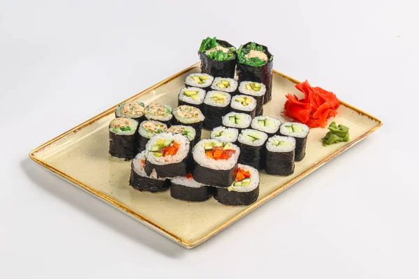 Set Rollos Sushi Japonés Mezclado Con Pescado —  Fotos de Stock