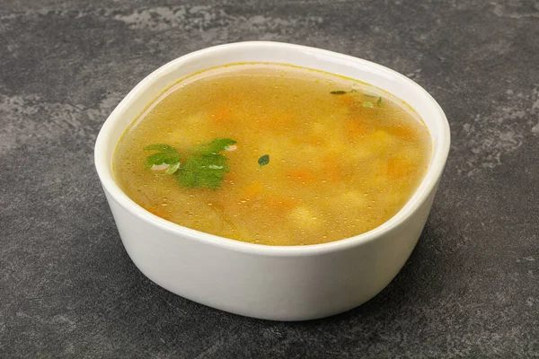 Sopa Frango Saborosa Com Cenoura Batata — Fotografia de Stock