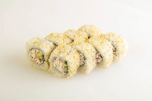 Rolo Tradicional Japonês Com Surimi Caranguejo Arroz — Fotografia de Stock