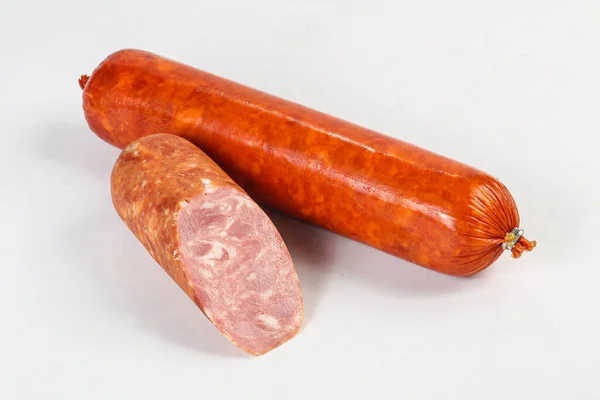 Salsicha Deliciosa Presunto Porco Cortada Isolada — Fotografia de Stock