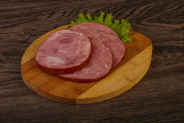 Scheiben Schweinefleischschinken Über Holzbrett — Stockfoto