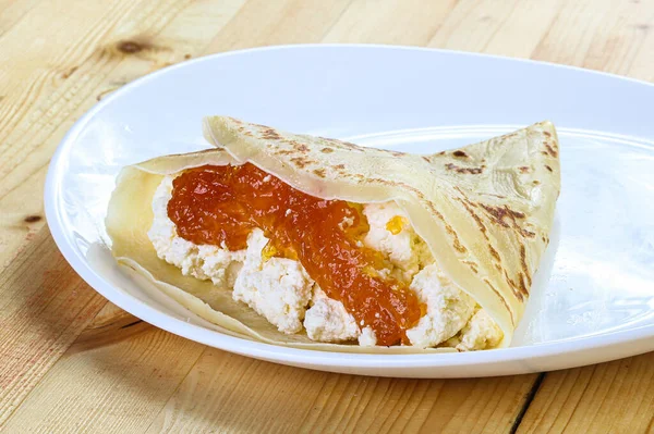 Crêpe Fromage Cottage Confiture Fruits — Photo