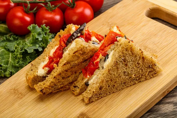 Vegetarian Club Sandwich Eggplant Cheese — Stock Photo, Image