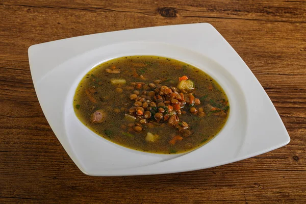 Zuppa Tradizionale Lenticchie Con Pollo Verdure — Foto Stock
