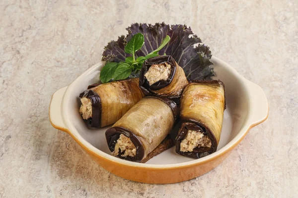 Stuffeg Aubergine Roll Met Kaas Noten — Stockfoto