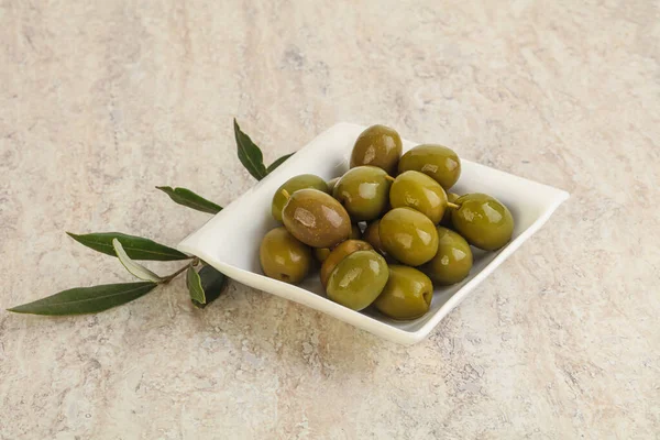 Tasty Marinated Olives Bowl Served Branch — Stock Photo, Image