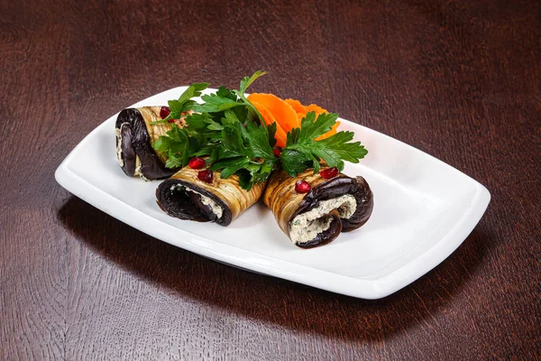 Caucasian Cuisine Staffed Eggplant Roll Cheese — Stock Photo, Image