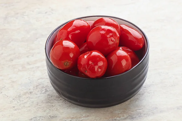 Tomate Vermelho Marinado Vitaminas Conserva Tigela — Fotografia de Stock