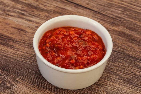 Tomaten Scharfe Würzige Sauce Der Schüssel — Stockfoto