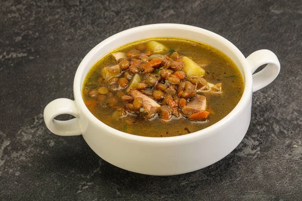 Traditional Lentil Soup Chicken Vegetables — Stock Photo, Image
