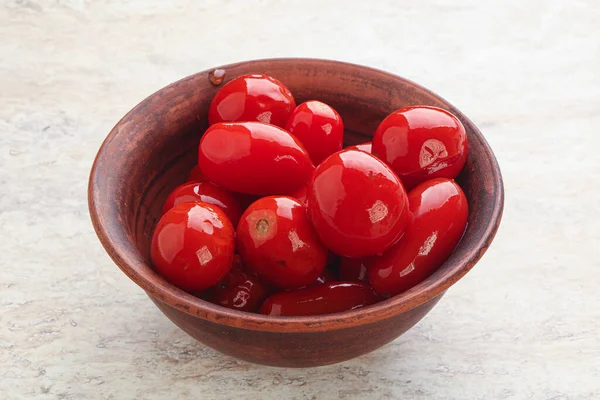 Czerwony Pomidor Marynowany Marynowane Witaminy Misce — Zdjęcie stockowe