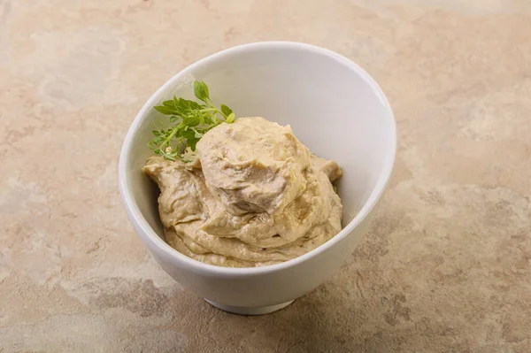 Vegansk Mad Hummus Dip Med Olivenolie - Stock-foto