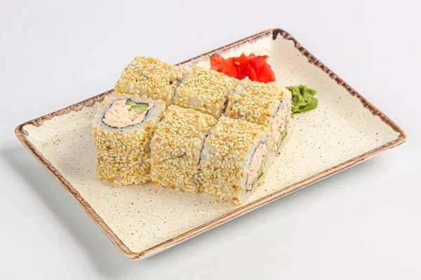 Cocina Japonesa Sushi Roll Con Surimi Cangrejo —  Fotos de Stock